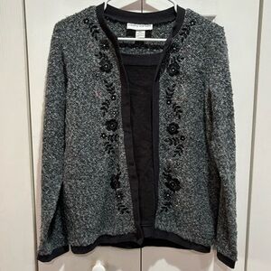 CATHY DANIELS Women’s Long Sleeve Floral Embroidered Sweater - gray/black size S